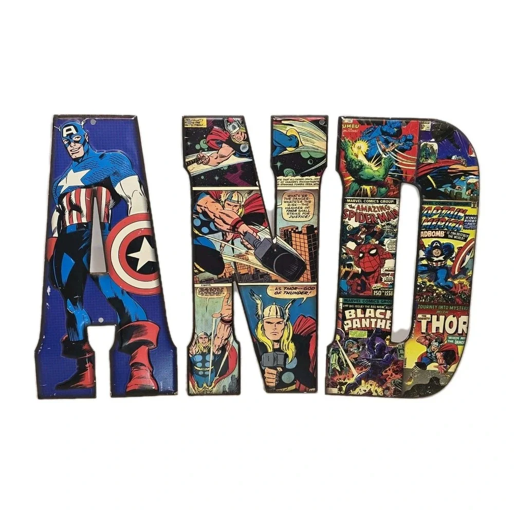 Marvel Comics AND Metal Wall Letters GUC Superhero Decor Avengers Comic Art